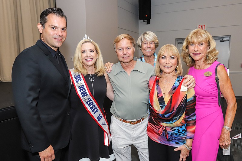 The Schultz-Hill Foundation brought Dave Damiani &The No Vacancy Orchestra to the Milton & Betty Katz Jewish Community Center for a free concert for seniors on July 19. From left, Dave Damiani, Ms. New Jersey Senior America Suzie Neustadter, Gary Hill, Paulajane D'Amato, Becky Orsatti, and Johanne Santori.