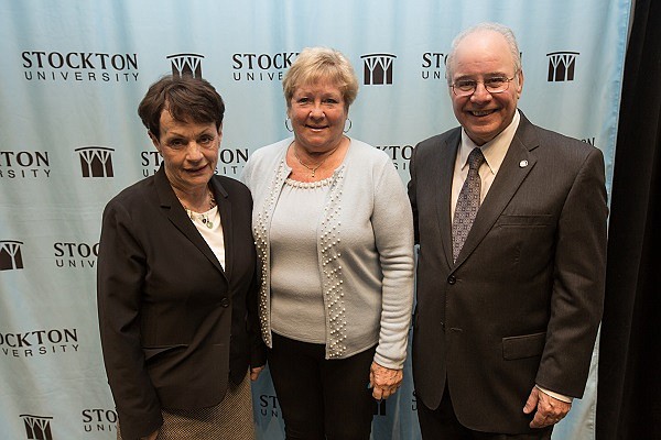 Fro left, Maureen English of Manahawkin, vice president of the Howard Bacharach Scholarship Foundation and Ronnie Bacharach of Ventnor, widow of the late Howard Bacharach, with Stockton University President Harvey Kesselman at the Scholarship Recognition Dinner at Stockton.