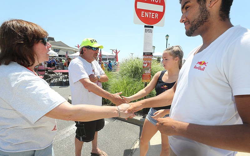 MBA Executive Director AnnaMaria Blescia and President Ed Berger welcome visitors to Beachstock.