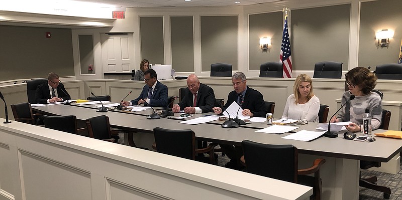 Margate Board of School Estimate, from left, Interim Superintendent Thomas Baruffi, Commissioner John Amodeo, Mayor Michael Becker, Commissioner Maury Blumberg, school board President Kathy Horn and Vice-president Tracy Santoro.