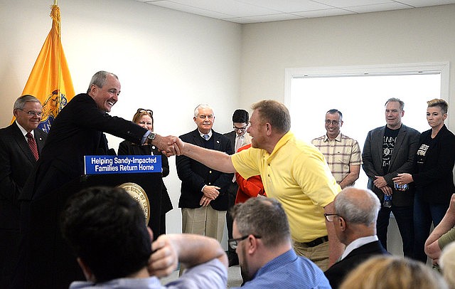 Gov. Phil Murphy makes a Sandy recovery announcement at the Shark River Hills Municipal Marina in Neptune on April 8, 2019. Edwin J. Torres/ Governor's Office.