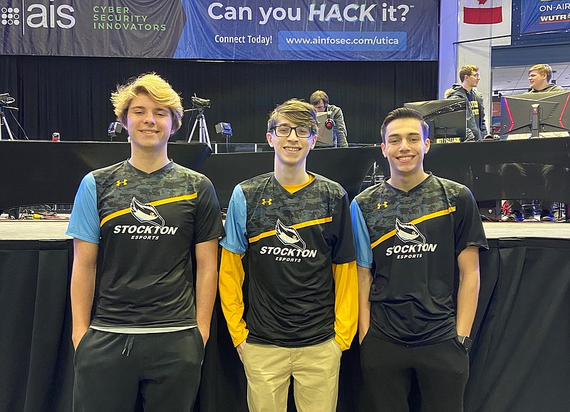 From left, Vincent Nelson of Bayville, Geno Copertino of Brigantine and Alex Lee of Linwood at the Alpha North Esports Battle of the Colleges on Feb. 8 at the Adirondack Bank Center in Utica, New York.