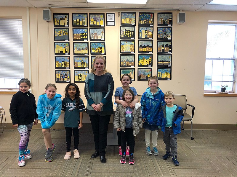 Students of the Ross School in Margate display their artwork at the Longport Public Library.