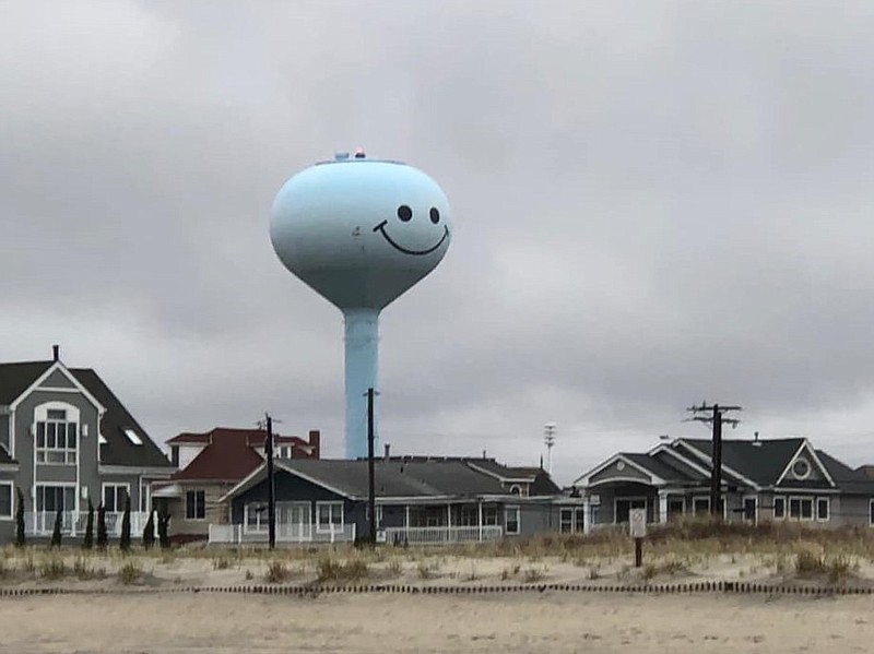 The smiley faced water tower beckons visitors to Longport.