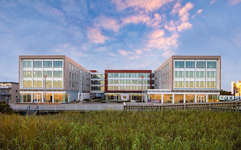 Photo by Dinofa Photography/Photo shows the Boardwalk view of the Stockton Atlantic City Residential Complex. Atlantic Shores Offshore Wind LLC will lease the commercial space on the left side, Boardwalk level. 