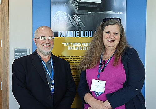 Stockton/Dr. Robert Rozett, Senior Historian at Yad Vashem and Liz Elzby, Art Educator at Yad Vashem, at last year's seminar at Stockton.