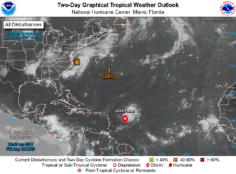 National Hurricane Center/Tropical Storm Josephine is heading north, northeast.