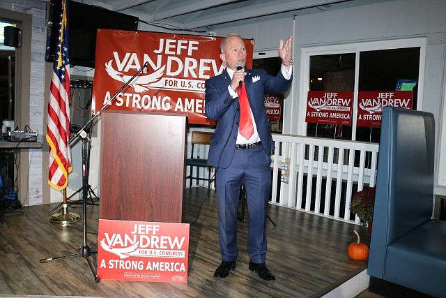 Congressman Jeff Van Drew tells his supporters that it was a "brutal election."
