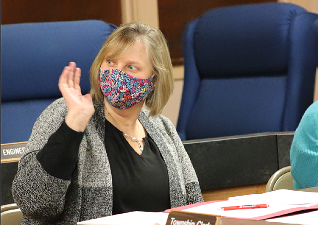 Douglas D. Melegari Pine Barrens Tribune/Ventnor City Clerk Lisa Hand greets members of the Washington Township Committee after being appointed as part-time clerk in Washington Township.