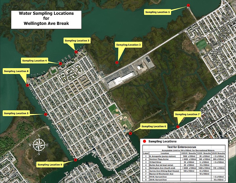 ACUA/Water sampling locations in Lakes Bay.