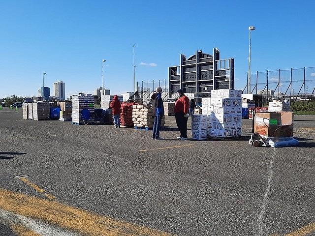 Food distribution at Bader Field.