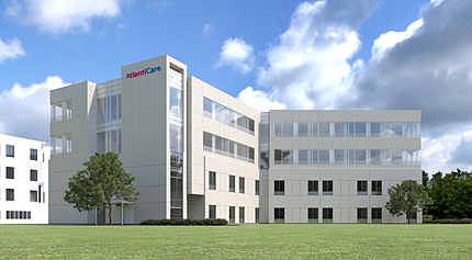 Rendering of $75 million expansion at AtlantiCare Regional Medical Center Mainland Campus. Project will add two floors, 50 private rooms to existing structure.