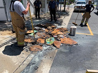 Pat Armstrong/Remnants of a box fire in Longport.