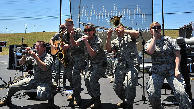 USAF/USAF Heritage of America Band members perform at NASCAR's COCA-COLA 600 Memorial Day weekend 2015.