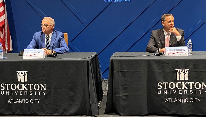 NJ Senate D-2 candidates Vincent Mazzeo and Vincent Polistina at the Stockton debate.