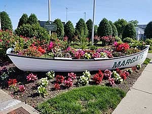 A Margate surf boat greets visitors at Sigmund S. Rimm Memorial Athletic Complex on Jerome Avenue.