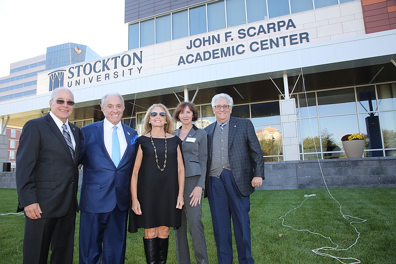 From left, Stockton University President Harvey Kesselman, John and Jana Scarpa, Stockton University Foundation Chairwoman Donna Buzby, and Stockton Board of Trustee member Leo Schoffer. (Photo courtesy of Nicholas and Partners)

