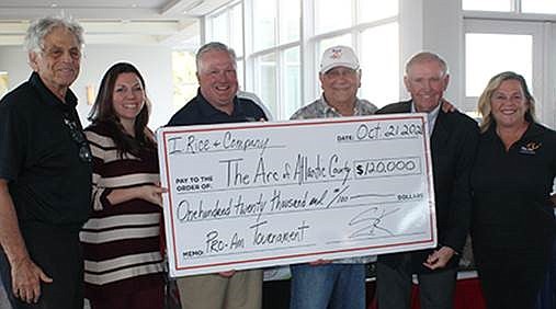 I Rice & Company presents: The Arc of Atlantic County Pro-Am Golf Tournament held Oct. 21 at Galloway National Golf Club. I. Rice President Steve Kuhl, (left) joins The Arc's CFO Ashley Simons, CEO Scott Hennis, Tournament Director Irv Singer, and Philadelphia Flyer's Radio Announcer Steve Coates, and Mary Ruley Moyer.