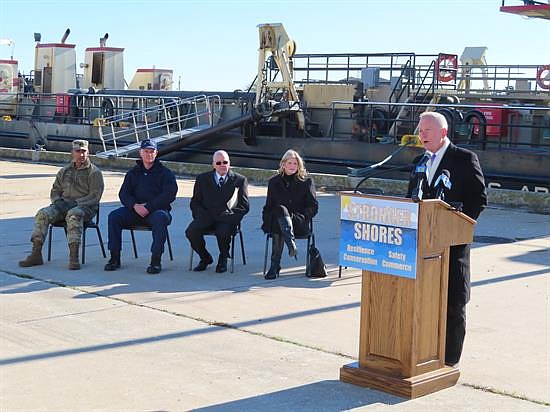 U.S. Rep. Jeff Van Drew speaks about his 'Stronger Shores' policy campaign at the U.S. Coast Guard Naval Air Station in Atlantic City, Tuesday, Nov. 23.