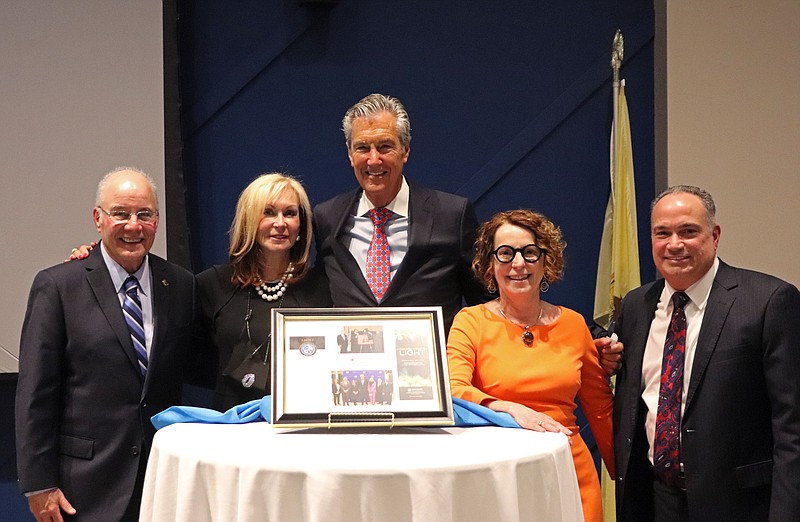 Eliza Hunt Stockton U/From left Stockton President Harvey Kesselman, Liane and Lloyd D. Levenson, LIGHT Faculty Director Jane Bokunewicz, and LIGHT Advisory Board Chair and Resorts Casino Hotel President and CEO Mark Giannantonio. 