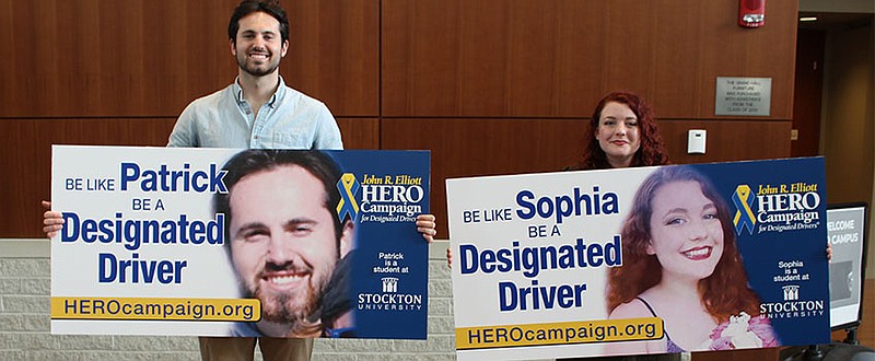 PROVIDED/Stockton University students Sophia Bradach and Patrick Moore were named the 2022 Heroes of the Year by the John R. Elliott HERO Campaign for Designated Drivers.
