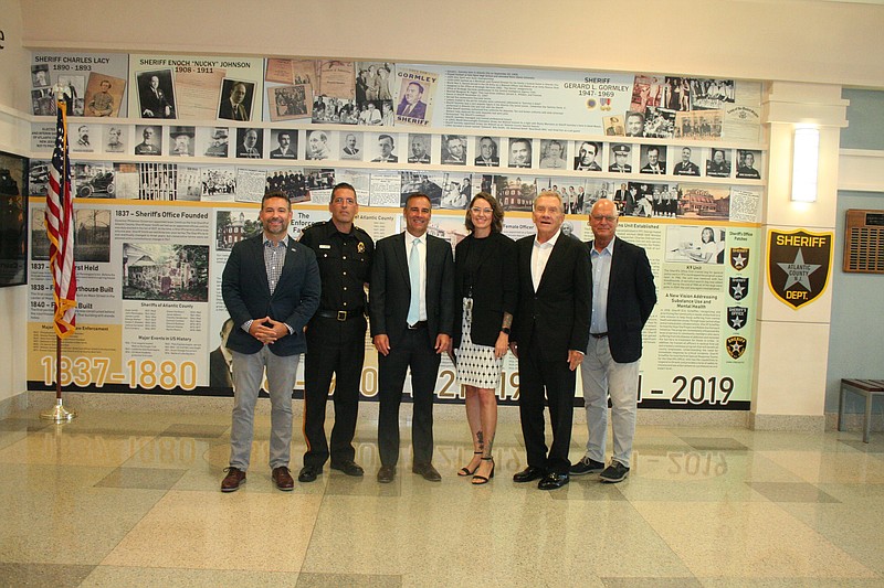 The Hope Exists Foundation awarded 10 scholships honoring Gerald Gormley. From left, Hope Exists Foundation Chairman William Mazur, Atlantic County Sheriff Eric Scheffler, NJ Sen. Vince Polistina, Confidential Aide and Advocacy Director Jaime Costello, Former NJ Sen. William Gormley and Assemblyman Don Guardian.
 