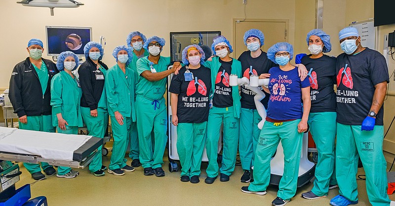 AtlantiCare team members wore shirts touting We be-lung together under their scrubs, signifying their commitment to diagnosing and treating lung cancer and other lung illnesses early. 