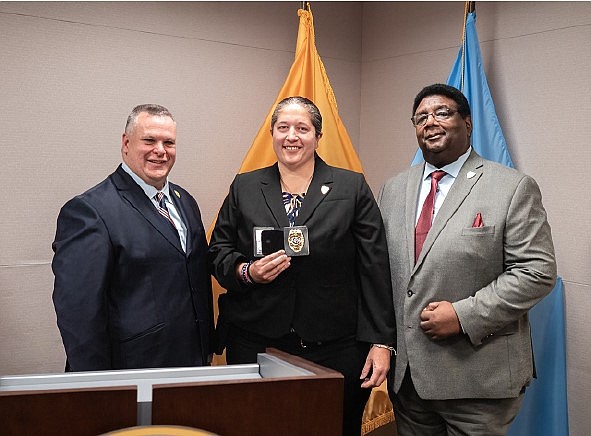 From left, Atlantic County Prosecutor William E. Reynolds, Acting Sgt. Natasha Alvarado, and Chief of County Detectives Bruce DeShields.