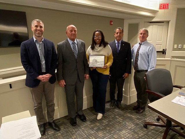 From left, engineer Ed Dennis Jr. of Remington & Vernick Engineers, Margate Mayor Michael Becker, Safe Routes to Schools Coordinator Latifah Sunkett, and Commissioners John Amodeo and Maury Blumberg.