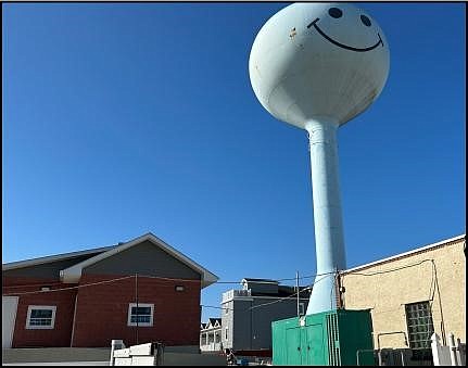 The smiley-faced water tower in Longport is currently undergoing rehabilitation. 