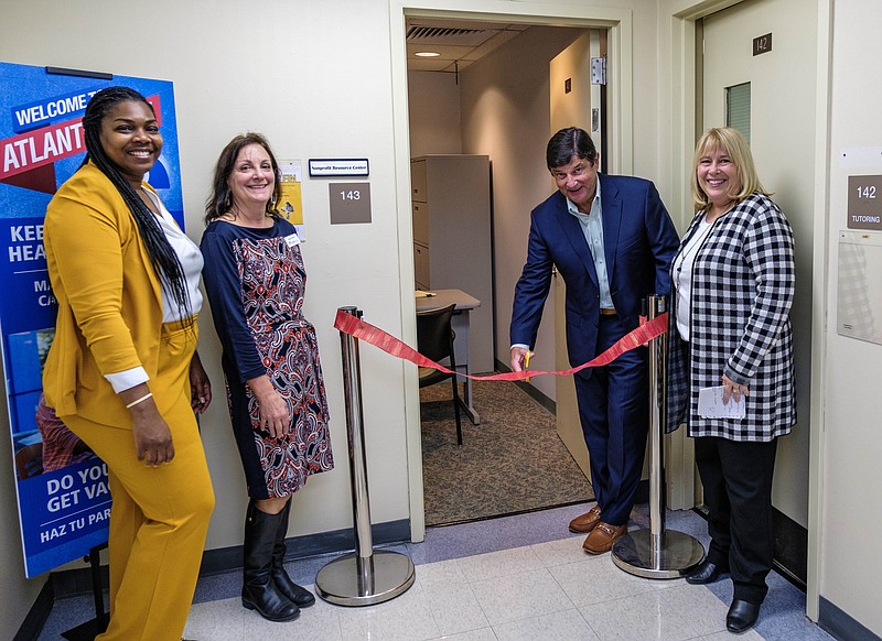 From left, Dr. Natalie Devonish, vice president of Student Affairs and Enrollment Management; Janet Hauge, director of Academic Support Services; James M. Rutala, president, Atlantic Cape Community College Foundation; and Jean McAlister, executive director of the foundation.

