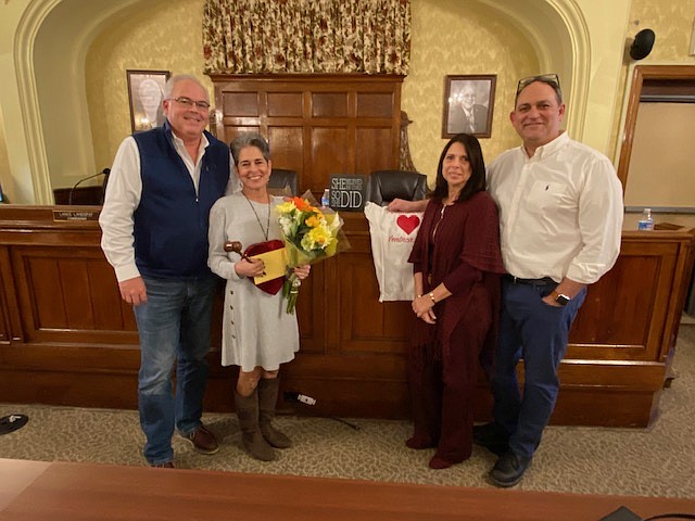 From left, Commissioner Lance Landgraf, Mayor Beth Holtzman, Administrator Maria Mento and Commissioner Tim Kriebel, Jan. 26, 2023.