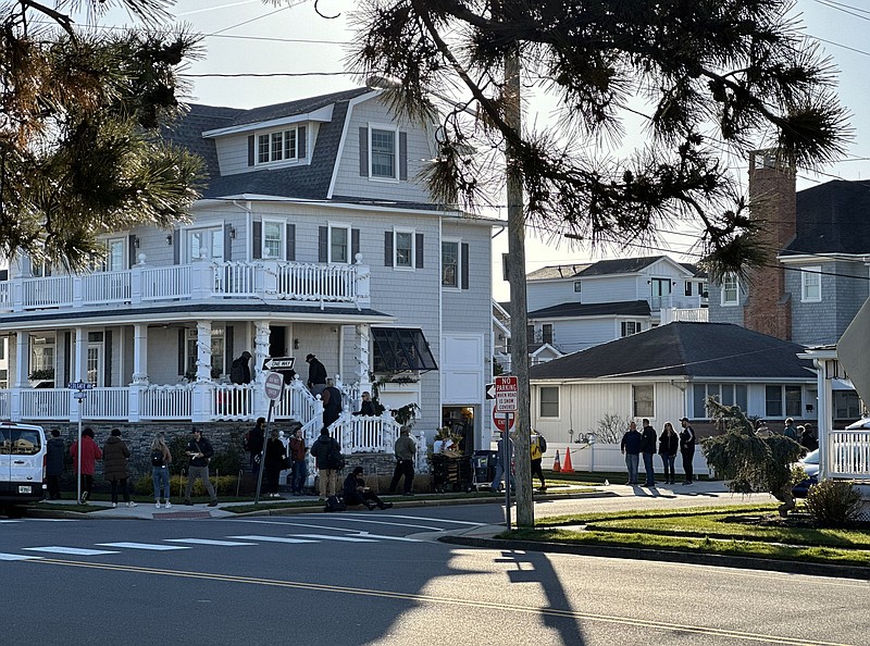 A crew films a Christmas movie at a house at the corner of Colgate and Ventnor avenues in Longport.