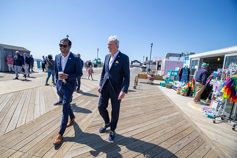 Sen. Vin Gopal and Gov. Phil Murphy on the boardwalk in Asbury Park.