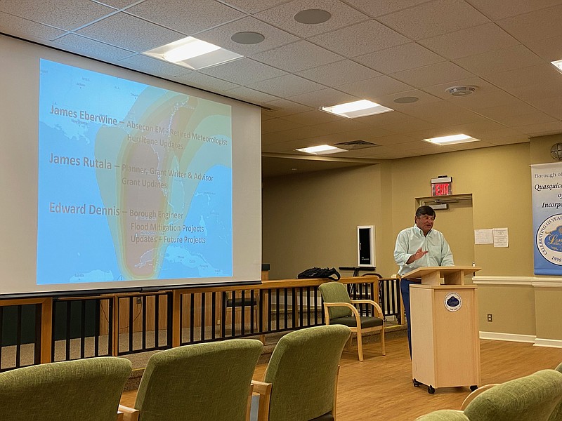 Grant consultant Jim Rutala speaks to those gathered for Longport's annual Hazard Mitigation and Local Emergency Planning meeting, Aug. 31, 2023.