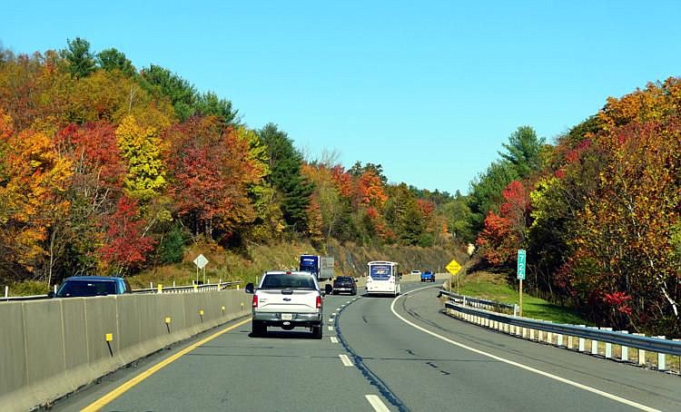 Vehicles travel Oct. 17, 2020, on U.S. Interstate 476 near Allentown, Pennsylvania. 