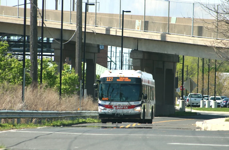 A SEPTA bus leaves the Levittown Train Station in Tullytown Borough. 