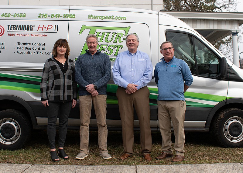 From left to right: Kathleen Harris, former THUR-O Pest co-owner; Tim Harris, former THUR-O Pest co-owner; Dennis Murphy, Moyer Pest Control manager; 