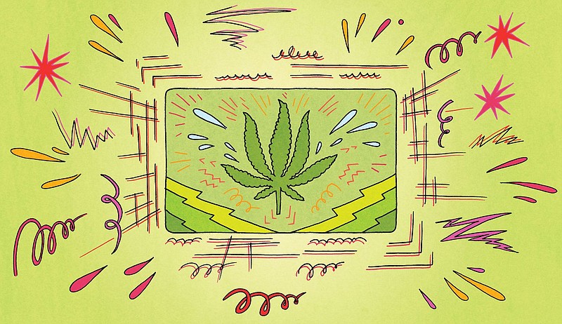 A stylized illustration of a marijuana leaf. 