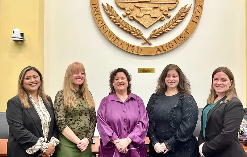 Lansdale councilwomen Rafia Razzak, Rachael Bollens, council President Mary Fuller, councilwoman Carrie Oglesby, and council Vice President Meg Currie