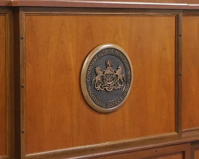 The seal inside a Bucks County district courthouse. File photo. 