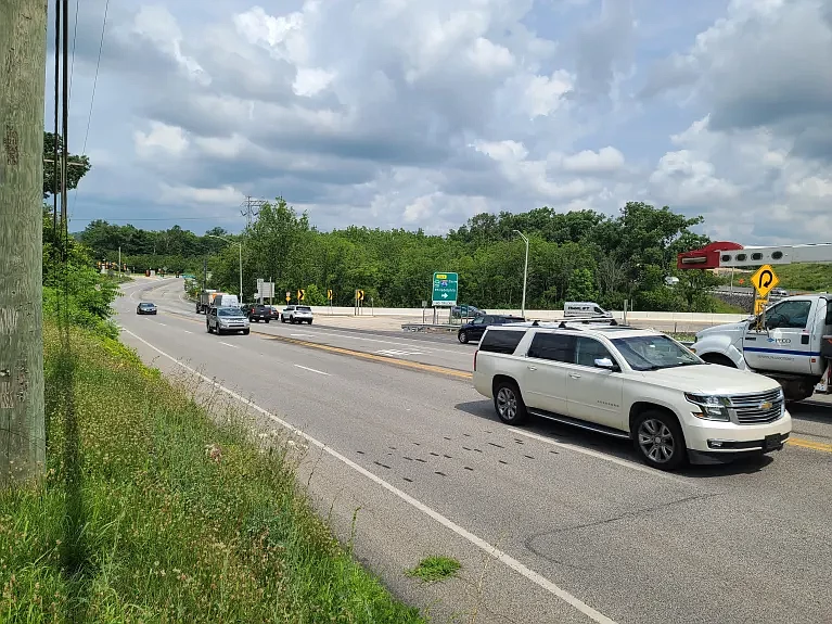 Drivers head eastbound on Sumneytown Pike and onto a slip ramp heading to the southbound Northeast Extension before the slip ramp was closed in July 2