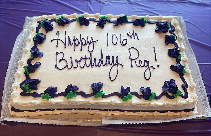 A cake for Montgomery County centenarian Margaret “Peg” Leichthammer, who turned 106 years old last month at Elm Terrace Gardens in Lansdale Borough. 