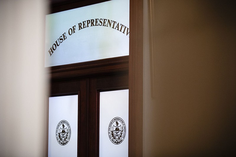 A sign that reads House of Representatives inside the Pennsylvania Capitol in Harrisburg. 