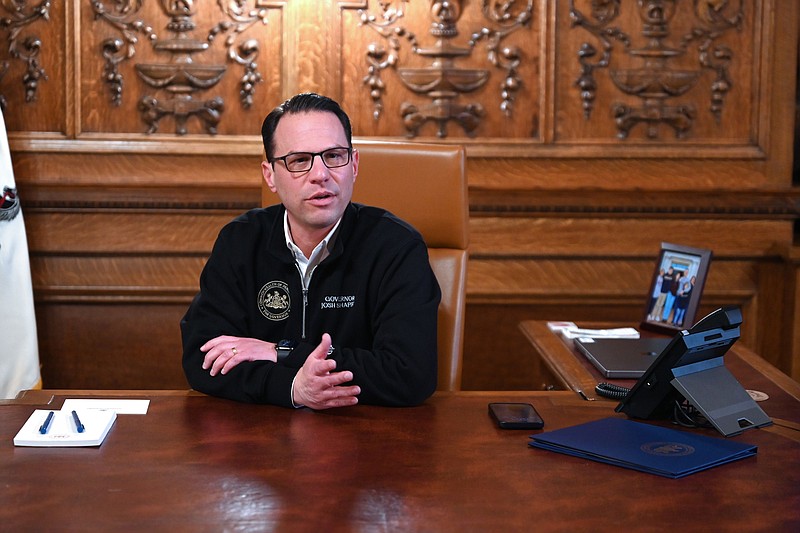 Governor Josh Shapiro in his Capitol office during a recent interview. He released the first budget plan of his administration Tuesday. 