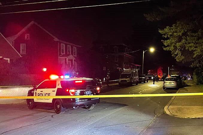 Shell casings are marked along the unit block of West Mount Vernon Street in Lansdale, following a shooting at 9:49 p.m. on July 7, 2022. 