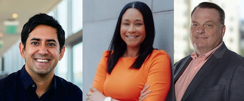 Democrats Neil Makhija, left, and Jamila Winder, center, won two seats on the Montgomery County Commissioners, with Republican Tom DiBello, right, set