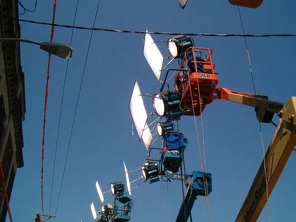 Lights being used for production of a feature film in Philadelphia. File photo. 