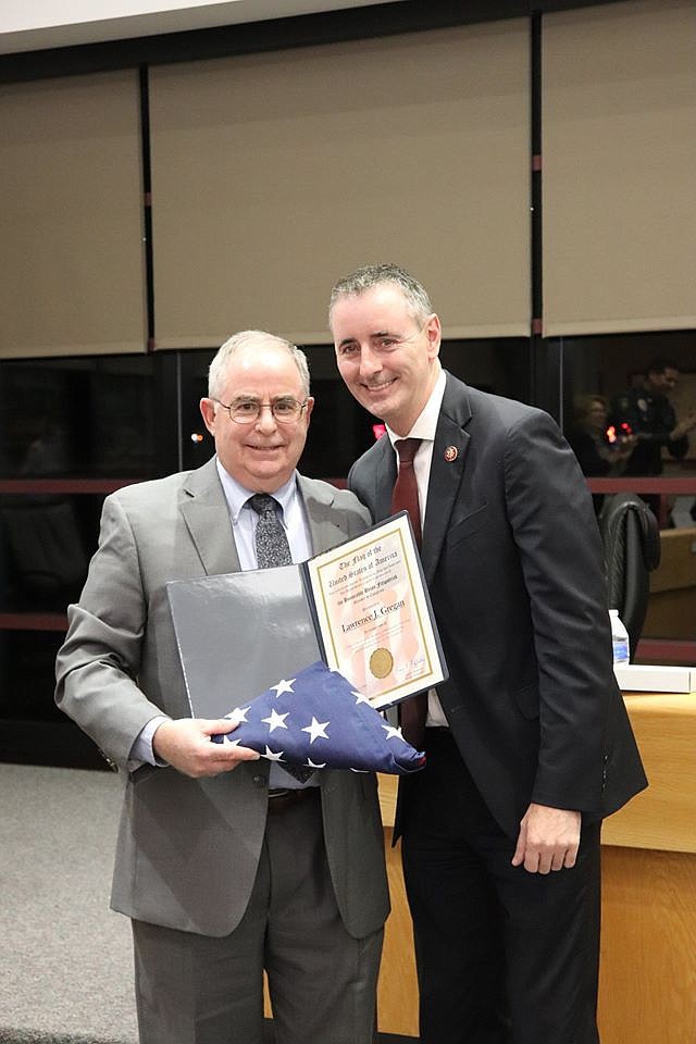 Montgomery Township Manager Larry Gregan, left, and Congressman Brian Fitzpatrick, right. 