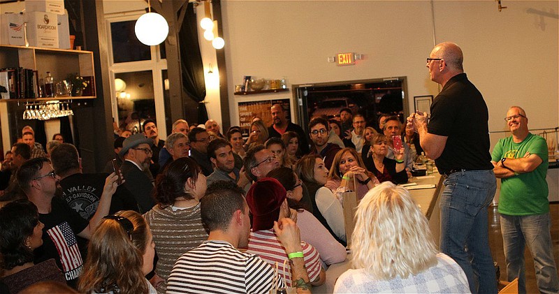 Robert Irvine speaks to guests at a packed Boardroom Spirits on Nov. 2. 